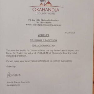 #8631 1 dag Akkomodasie vir 2 persone / Okahandja Country Hotel