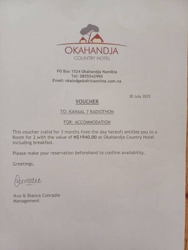 #8631 1 dag Akkomodasie vir 2 persone / Okahandja Country Hotel