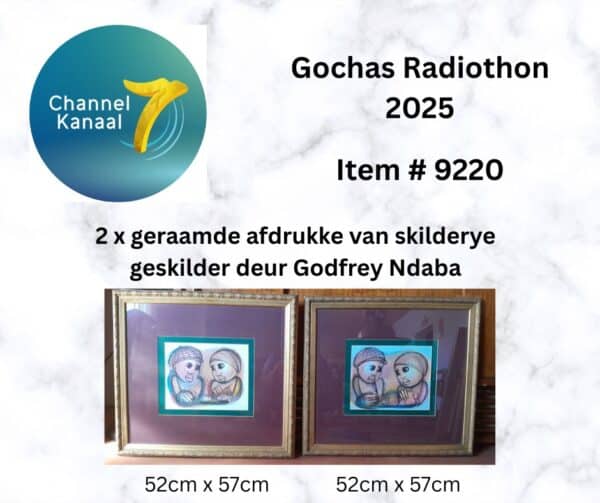 # 9220 - 2 Geraamde afdrukke van skilderye deur Godfrey Ndaba