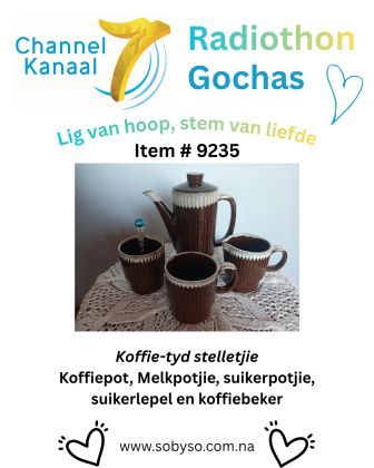 #9235 - Koffie stelletjie - Koffiepot; melkbeker; suikerpot; suikerlepel en koffiebeker