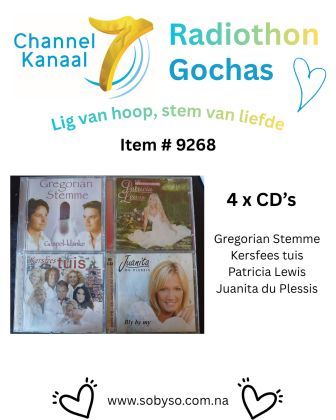 #9268 - 4 CD's - Gregorian Stemme; Patricia Lewis; Kersfees tuis; Juanita du Plessis (2 CD's!!)