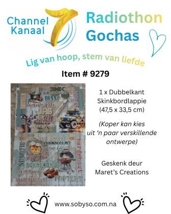 #9279 - 1 x Dubbelkant skinkbordlappie (ongeveer 47,5 x 33,5cm)
