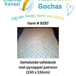 #9287 - Gehekelde tafeldoek met pynappel patroon (130 x 133cm)