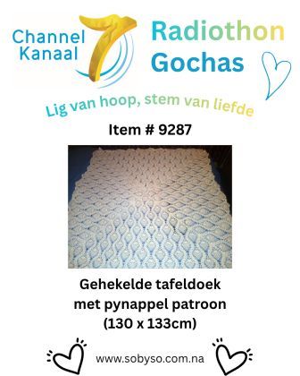 #9287 - Gehekelde tafeldoek met pynappel patroon (130 x 133cm)