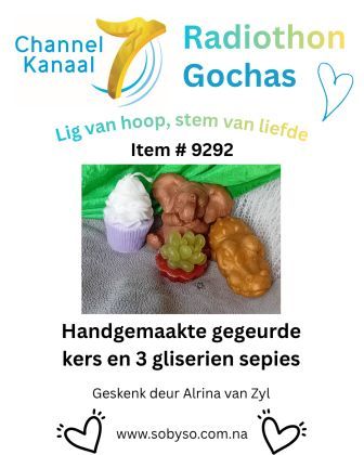 #9292 - Handgemaakte gegeurde kers en 3 gliserien sepies
