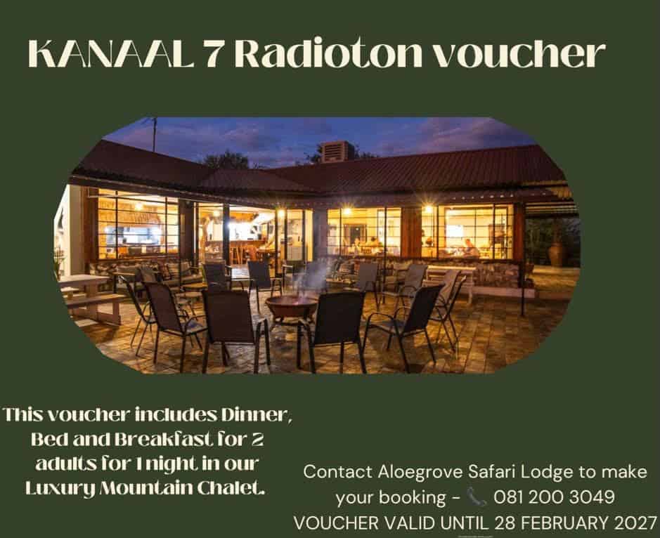 #5927 Aloegrove Safari Lodge Verblyfbewys vir 2 Waarde:N$5000