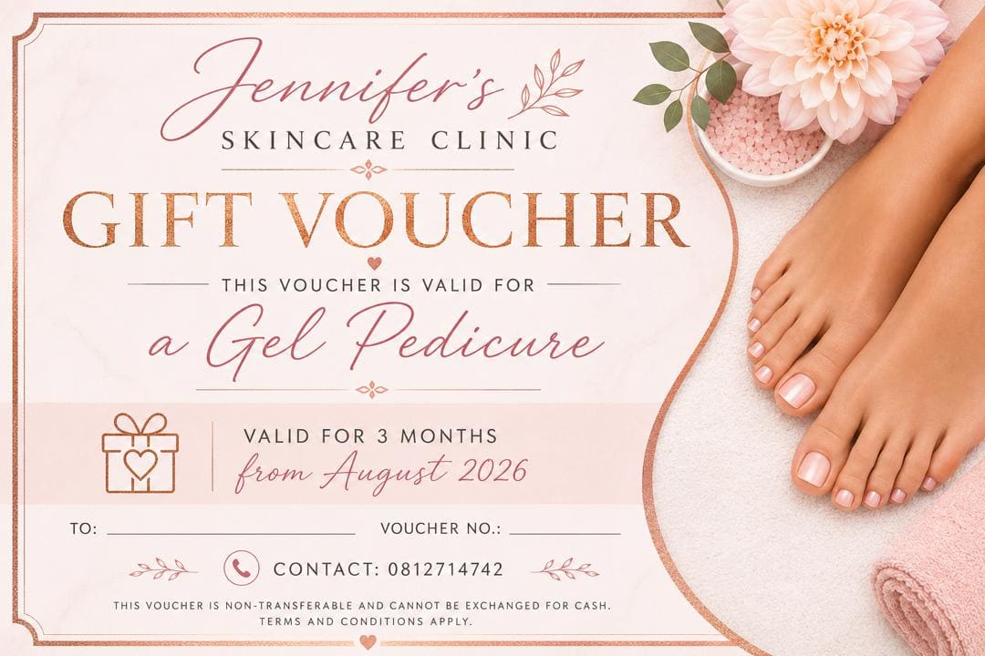 #5951 Jennifers Skincare Clinic – Gel Pedikuur Geskenkbewys Waarde:N$450