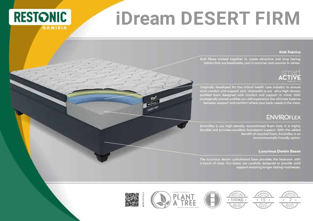 #0295 Restonic idream desert firm queen size bed- Waarde N$10,000