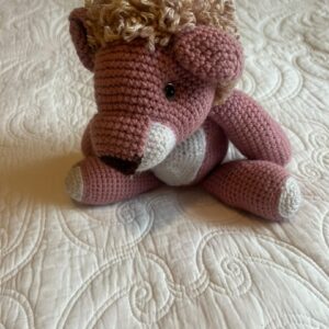 #7807 Handwerk, Handgemakte Wol beertjie pienk met bruin hare