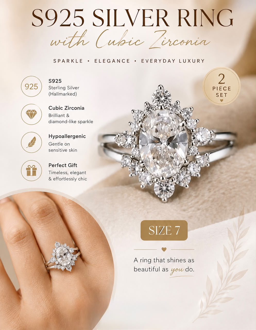 #2936 S925 Silver ring met Cubic Zirconia - size 7
